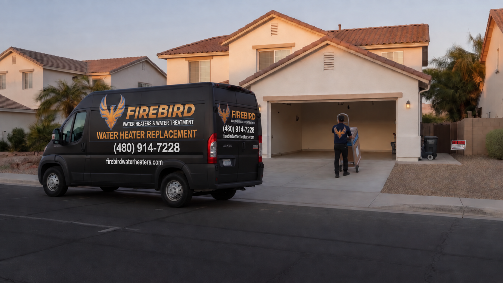 Illustrative Arizona home and Firebird vehicle